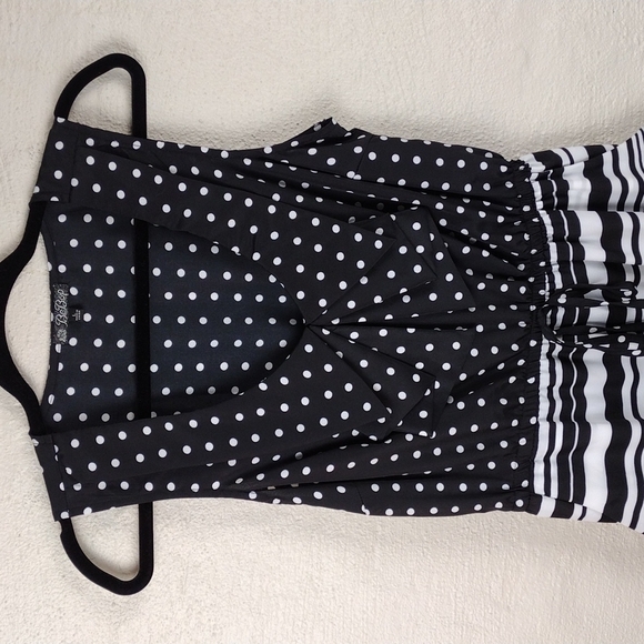 Bebop Black White Multi Pattern Scoop High Low Neck Knee Length Sheath Dress - Picture 2 of 13